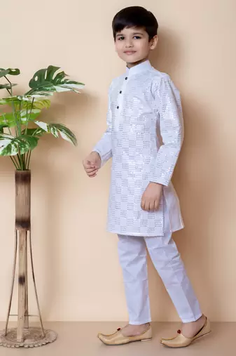 embroidery and sequins work cotton kurta and cotton pajama set for boys