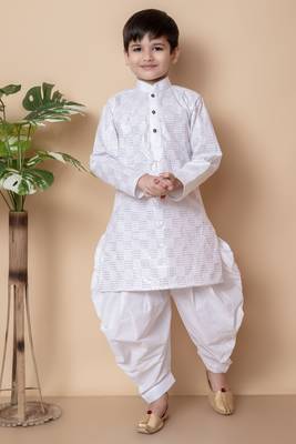 WHITE embroidery and sequins work cotton kurta and cotton patiyala set for boys 1