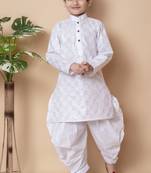 WHITE embroidery and sequins work cotton kurta and cotton patiyala set for boys