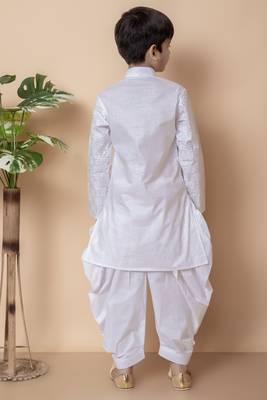 WHITE embroidery and sequins work cotton kurta and cotton patiyala set for boys 2