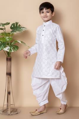 WHITE embroidery and sequins work cotton kurta and cotton patiyala set for boys 3