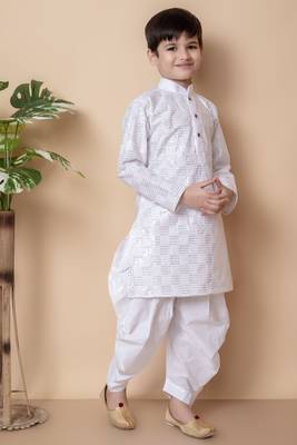 WHITE embroidery and sequins work cotton kurta and cotton patiyala set for boys 4