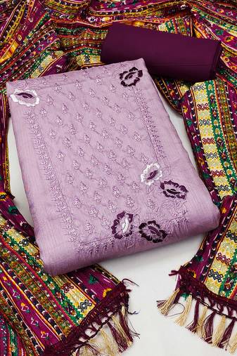 Lavender Coco silk blend Embroidered Unstitched Dress Material