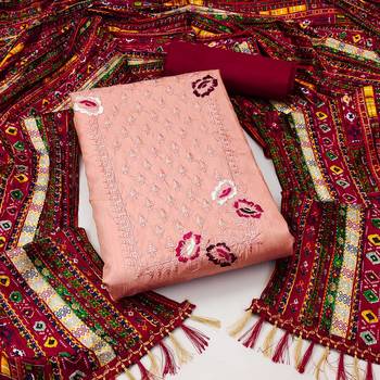 Peach Coco silk blend Embroidered Unstitched Dress Material 1