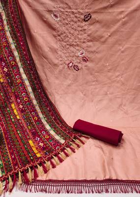 Peach Coco silk blend Embroidered Unstitched Dress Material 2
