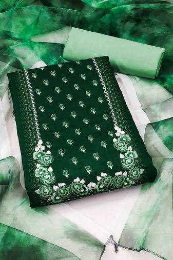 Green silk blend Hand Work Unstitched Dress Material