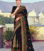 Black Resham Zari Embroidery Work Georgette Saree