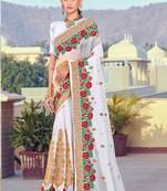 White Resham Zari Embroidery Georgette Saree