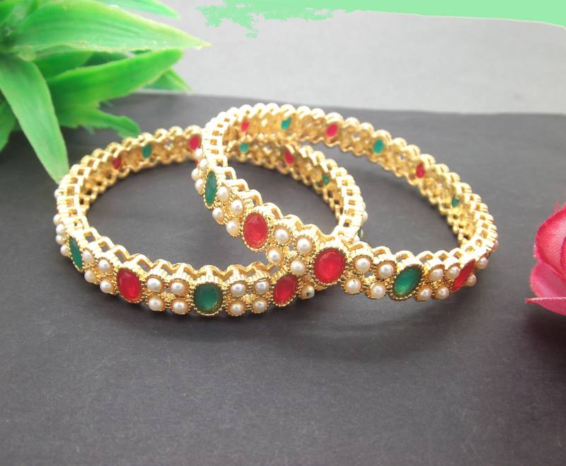 9blings Gold Plated Traditional Set of 2 Bangle