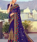 Navy Blue Resham Zari Embroidery Georgette Saree
