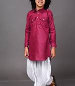 Vesham red pathani suit set for men