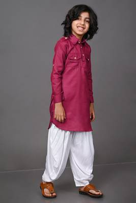 Vesham red pathani suit set for men 2