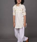 Vesham cream pathani suit set for men
