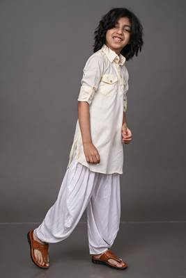 Vesham cream pathani suit set for men 3