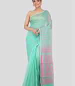 Green Hand Woven Pure Cotton Saree Without Blouse