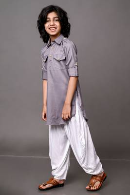 Vesham grey pathani suit set for men 4