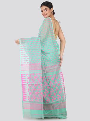 Green Hand Woven Pure Cotton Saree Without Blouse 3