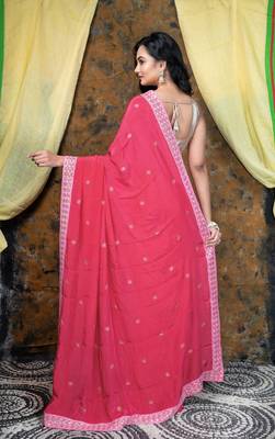 Pink embroidered crepe saree with embroidered lace border 3