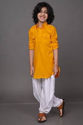 Vesham yellow pathani suit set for men 1