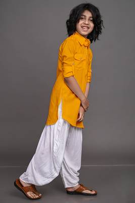 Vesham yellow pathani suit set for men 3