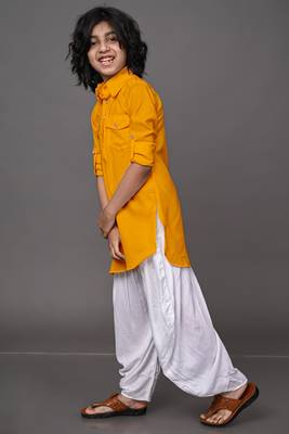 Vesham yellow pathani suit set for men 4