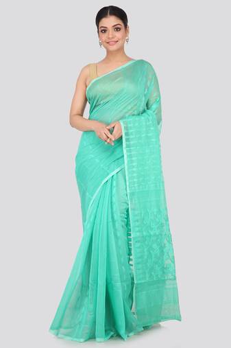Green Hand Woven Pure Cotton Saree Without Blouse