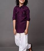 Vesham wine pathani suit set for men