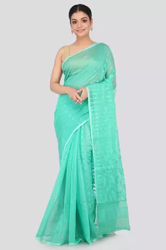 Green Hand Woven Pure Cotton Saree Without Blouse