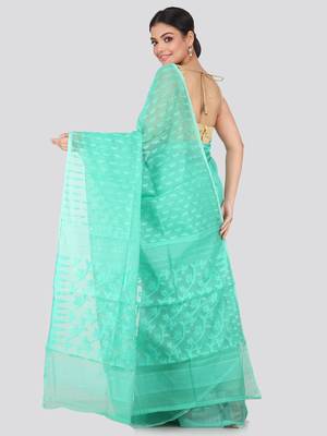 Green Hand Woven Pure Cotton Saree Without Blouse 3