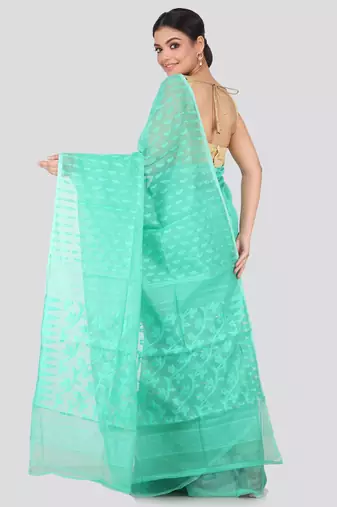 Green Hand Woven Pure Cotton Saree Without Blouse
