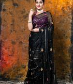 Black embroidered organza saree with gota work