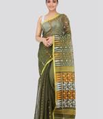 Green Hand Woven Pure Cotton Saree Without Blouse