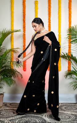 Black velvet machine embroidered saree 2
