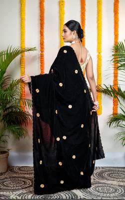 Black velvet machine embroidered saree 3