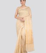 Beige Hand Woven Pure Cotton Saree Without Blouse