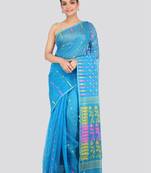 Blue Hand Woven Pure Cotton Saree Without Blouse