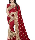 Red Zari Badla Embroidery Cherry Silk Saree