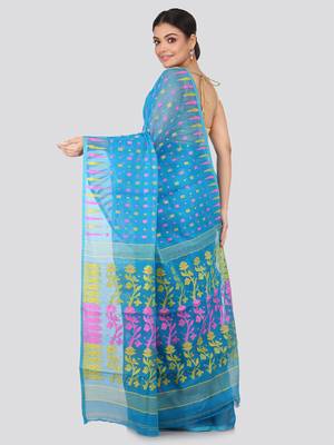 Blue Hand Woven Pure Cotton Saree Without Blouse 3