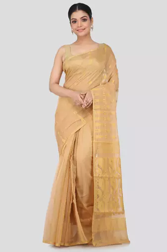 Beige Hand Woven Pure Cotton Saree Without Blouse