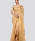 Beige Hand Woven Pure Cotton Saree Without Blouse