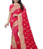 Pink Zari Badla Embroidery Work Silk Saree