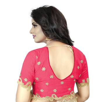 Pink Zari Badla Embroidery Work Silk Saree 4