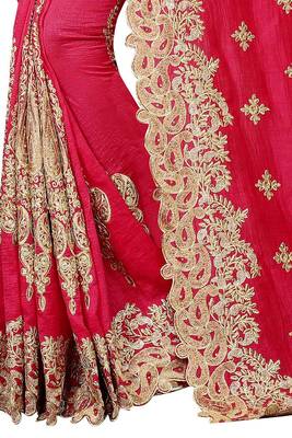 Pink Zari Badla Embroidery Work Silk Saree 5