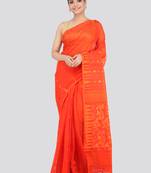 Orange Hand Woven Pure Cotton Saree Without Blouse