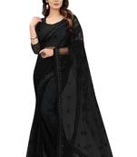Black Resham Zari Stone Embroidery Net Saree
