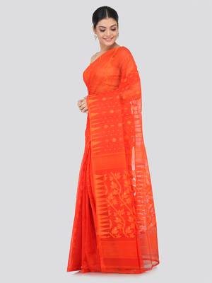 Orange Hand Woven Pure Cotton Saree Without Blouse 2