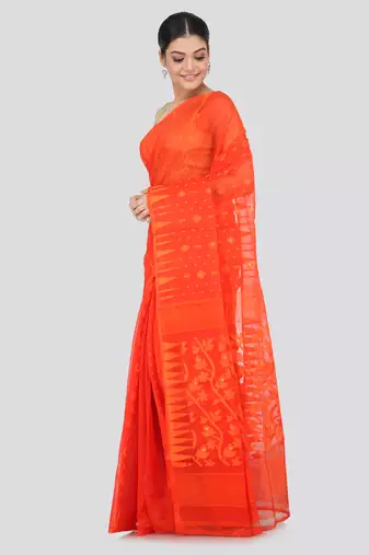 Orange Hand Woven Pure Cotton Saree Without Blouse