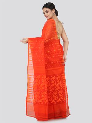 Orange Hand Woven Pure Cotton Saree Without Blouse 3