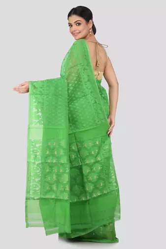 Green Hand Woven Pure Cotton Saree Without Blouse