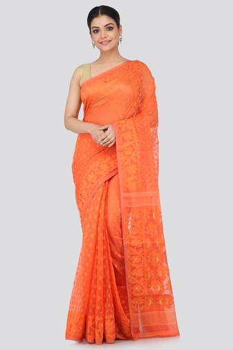 Orange Hand Woven Pure Cotton Saree Without Blouse